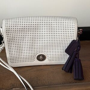 Coach White Crossbody Bag with Purple Tassels